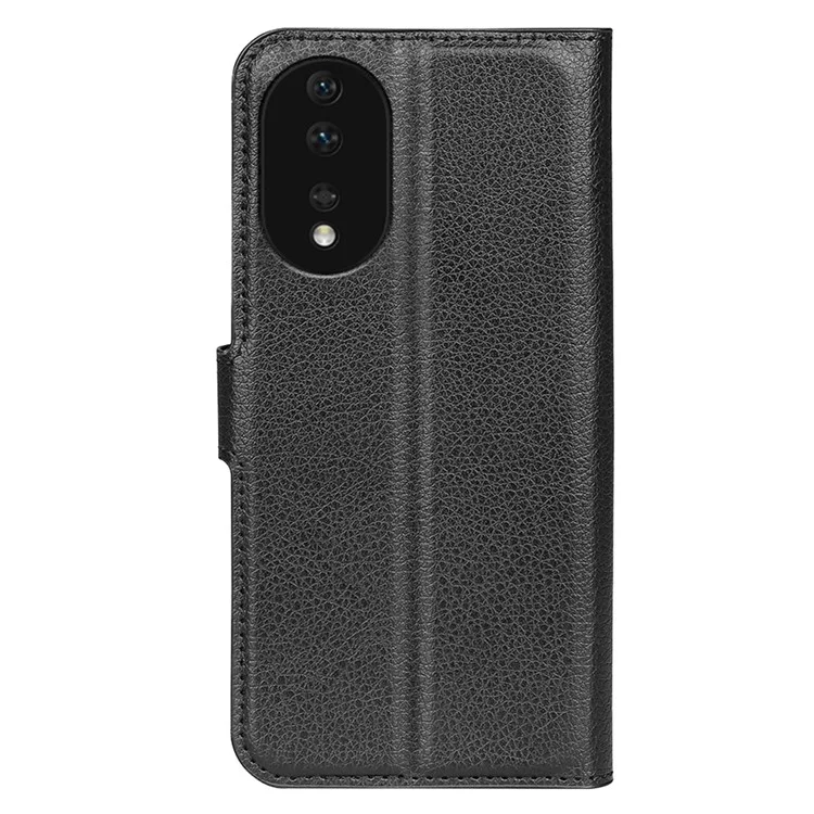 Para Honor 80 5G Funda de teléfono con textura de litchi de piel sintética, soporte, billetera, protección total, tapa flip, antiarañazos - Negro 