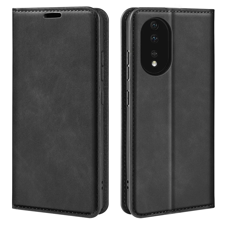 For Honor 80 5G Piel Táctil Magnética Absorción Automática Billetera Funda Plegable de Piel PU - Negro