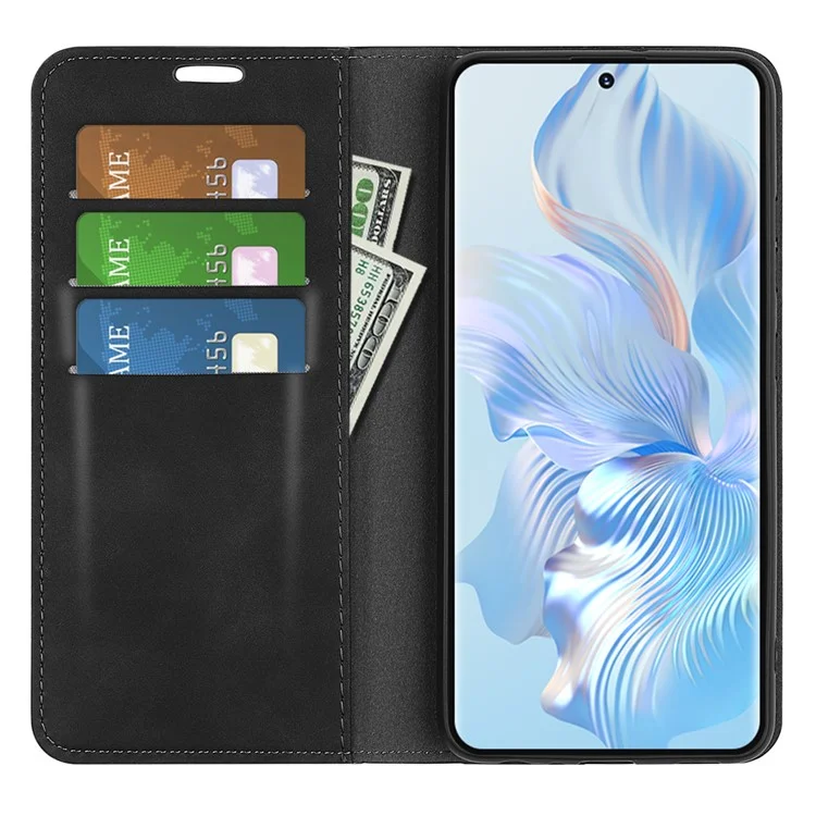 For Honor 80 5G Piel Táctil Magnética Absorción Automática Billetera Funda Plegable de Piel PU - Negro