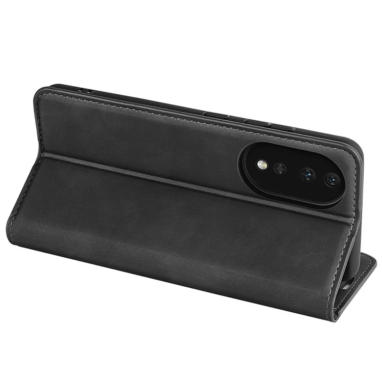 For Honor 80 5G Piel Táctil Magnética Absorción Automática Billetera Funda Plegable de Piel PU - Negro