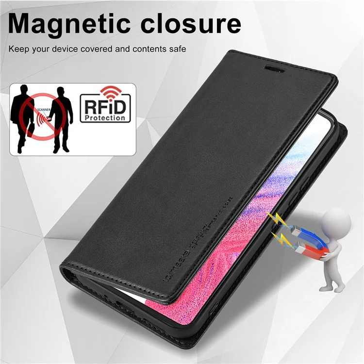 LC.IMEEKE per Samsung Galaxy A54 5G Custodia in pelle PU antigraffio Flip Phone Wallet con blocco RFID Stand Magnetic Absorption Drop-proof Phone Cover - Nero