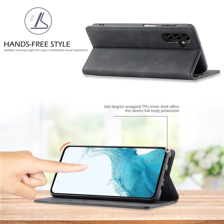 LC.IMEEKE Per Samsung Galaxy A34 5G Custodia Protettiva per Cellulare in Pelle PU Flip Folio Wallet Stand Magnetica Absorption Phone Case - Nero