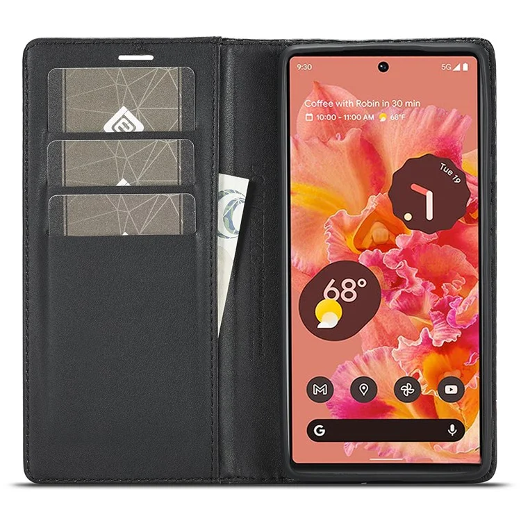 LC.IMEEKE for Google Pixel 6a Carbon Fiber Texture Phone Wallet Case PU Leather Stand Full Protection Flip Phone Cover - Vertical Stripe