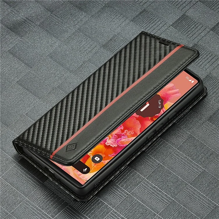 LC.IMEEKE for Google Pixel 6a Carbon Fiber Texture Phone Wallet Case PU Leather Stand Full Protection Flip Phone Cover - Vertical Stripe