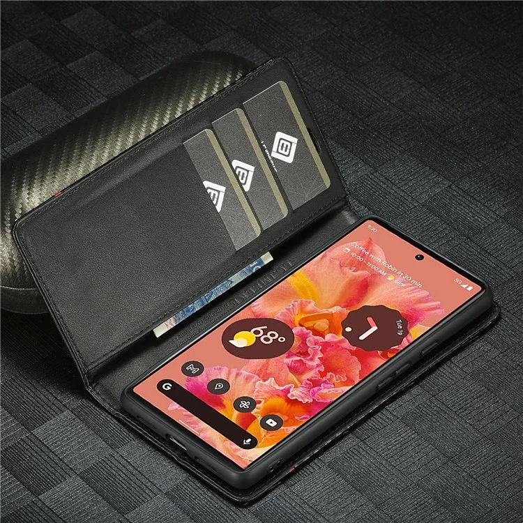 LC.IMEEKE for Google Pixel 6a Carbon Fiber Texture Phone Wallet Case PU Leather Stand Full Protection Flip Phone Cover - Vertical Stripe