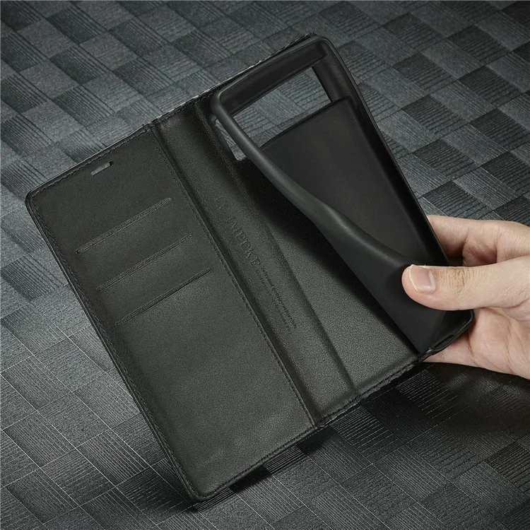 LC.IMEEKE for Google Pixel 6a Carbon Fiber Texture Phone Wallet Case PU Leather Stand Full Protection Flip Phone Cover - Vertical Stripe