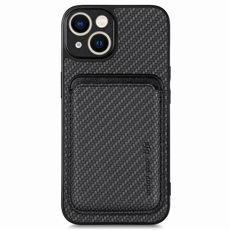 For iPhone 14 Detachable 2-in-1 Magnetic Card Holder Phone Case Carbon Fiber Texture PU Leather + TPU + PC Anti-drop Protective Cover - Black