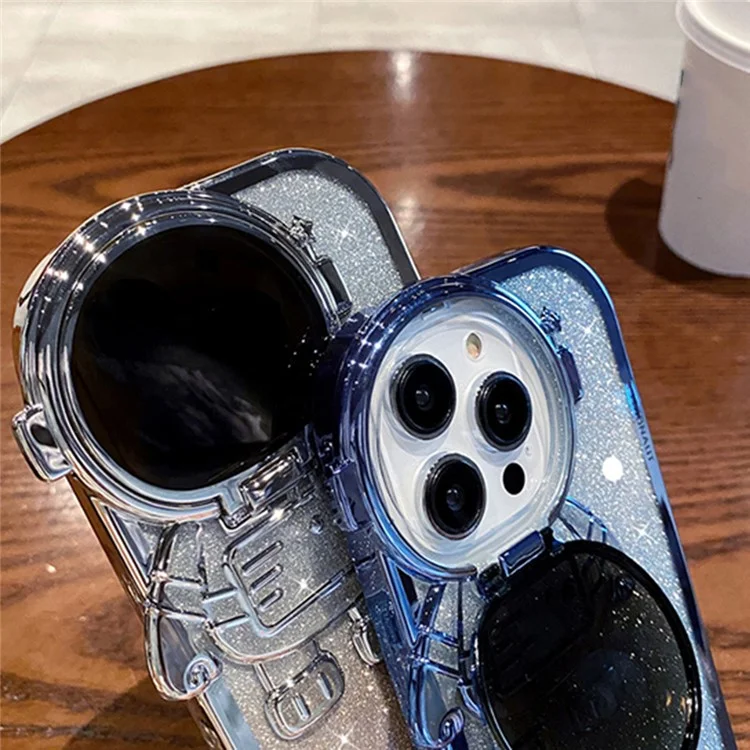 Étui de téléphone en TPU pour iPhone 12 Pro Max 6,7 pouces Astronaute Glitter Coque antichoc avec couvercle d'objectif et support - Pourpre