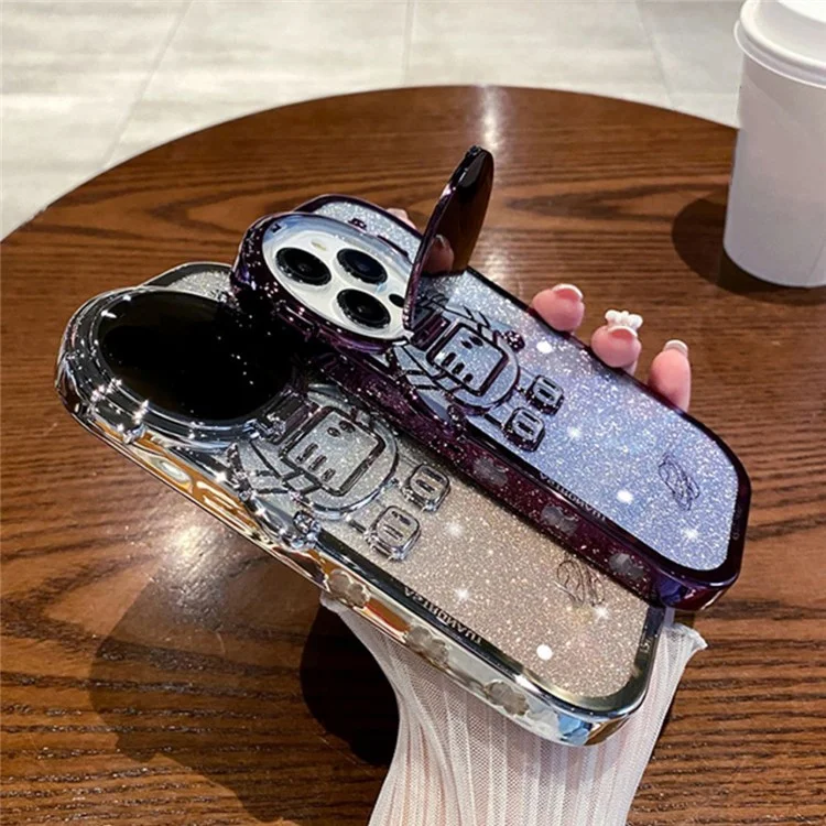 Coque de téléphone TPU à placage électrolytique pour iPhone 13 Pro 6,1 pouces, motif astronaute scintillant, antichute et antichoc, avec couvre-objectif et support - violet