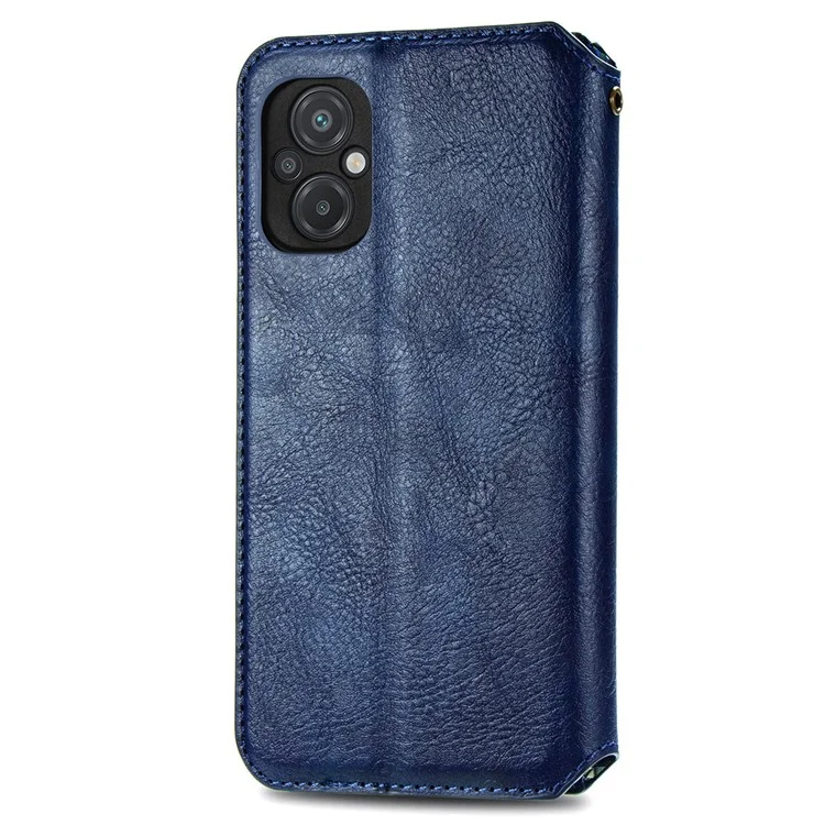 Per Xiaomi Poco M5 4G Rhombus Imprinted PU Leather Case Stand Magnetic Absorption Wallet Flip Protective Phone Cover - Blue