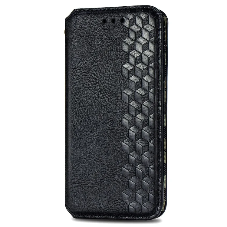 For Samsung Galaxy S20 Ultra 4G / 5G Rhombus Imprinted PU Leather Flip Case Wallet Stand Magnetic Auto Closing Phone Cover - Black