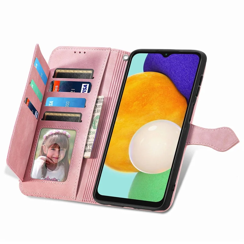 Para o Samsung Galaxy A04s 4G (164,7 x 76,7 x 9,1 Mm) / A13 5G / M13 5G Flor Padrão Padrão PU Zipper de Capelo Capa de Topela de Polente Tapel Casa de Parte - Cor de Rosa