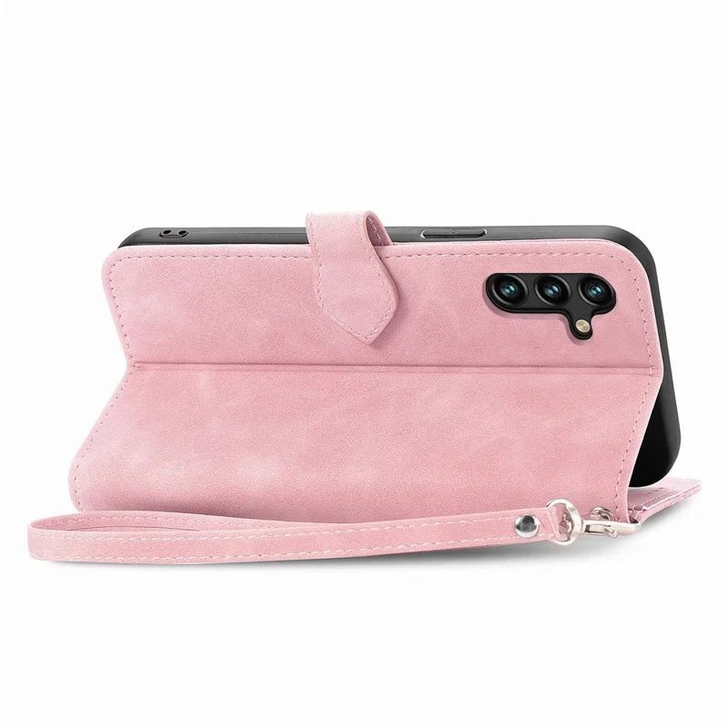 Para o Samsung Galaxy A04s 4G (164,7 x 76,7 x 9,1 Mm) / A13 5G / M13 5G Flor Padrão Padrão PU Zipper de Capelo Capa de Topela de Polente Tapel Casa de Parte - Cor de Rosa