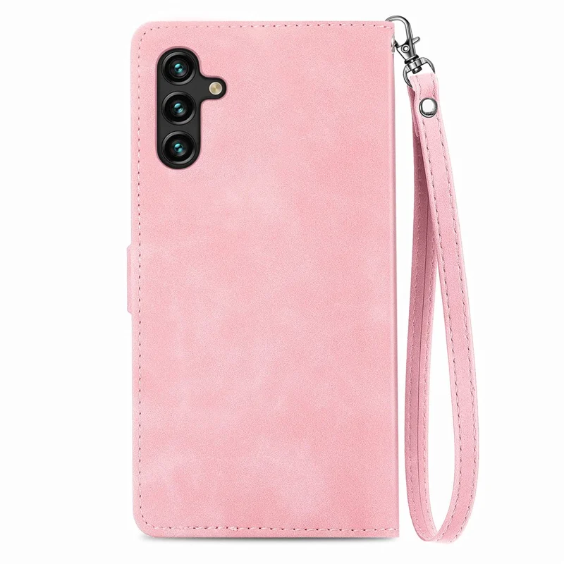 Para o Samsung Galaxy A04s 4G (164,7 x 76,7 x 9,1 Mm) / A13 5G / M13 5G Flor Padrão Padrão PU Zipper de Capelo Capa de Topela de Polente Tapel Casa de Parte - Cor de Rosa