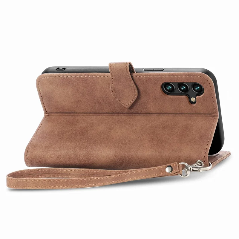 For Samsung Galaxy A04s 4G (164.7 x 76.7 x 9.1 mm) / A13 5G / M13 5G Flower Imprinted Pattern PU Leather Zipper Pocket Cell Phone Cover Stand Wallet Case - Brown