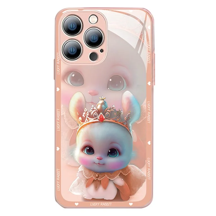 Pour iPhone 12 Pro Max 6,7 pouces Anti-Fading Princess Rabbit Pattern Printing Phone Case Tempered Glass+TPU Phone Cover - Rose