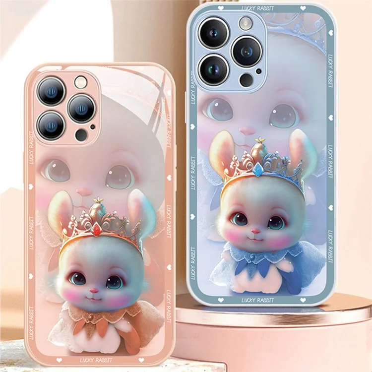 Pour iPhone 12 Pro Max 6,7 pouces Anti-Fading Princess Rabbit Pattern Printing Phone Case Tempered Glass+TPU Phone Cover - Rose