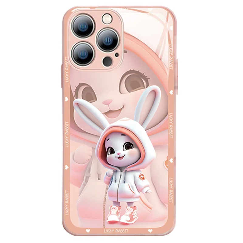 For iPhone 13 Pro 6.1 inch Hard Tempered Glass+TPU Phone Shell Beautiful Rabbit Pattern Printing Phone Case - Pink