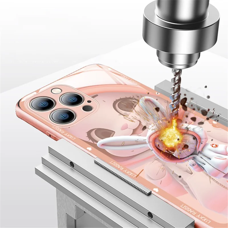 For iPhone 13 Pro 6.1 inch Hard Tempered Glass+TPU Phone Shell Beautiful Rabbit Pattern Printing Phone Case - Pink