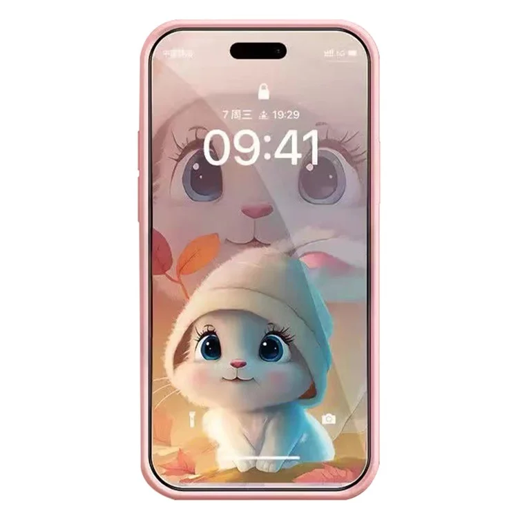Fallsicherer Handyhülle für iPhone 14 Pro Max, Anti-Kratzer-Hase- und Blättermuster, gehärtetes Glas + TPU-Schutzabdeckung - Pink