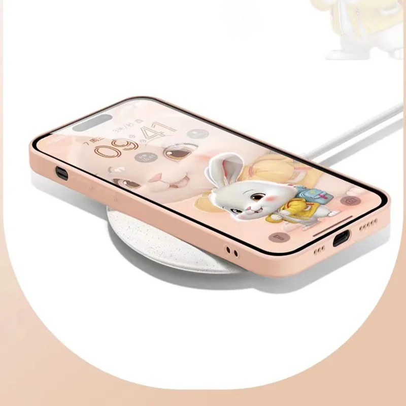 Tempered Glass + TPU Phone Case For iPhone 12 Pro Max 6.7 inch, Jacket Backpack Rabbit Pattern Anti-scratch Back Cover - Pink