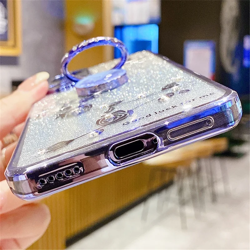 KADEM For Samsung Galaxy S21+ 5G TPU Case with Kickstand Glitter Flower Pattern Rhinestone Decor - Purple