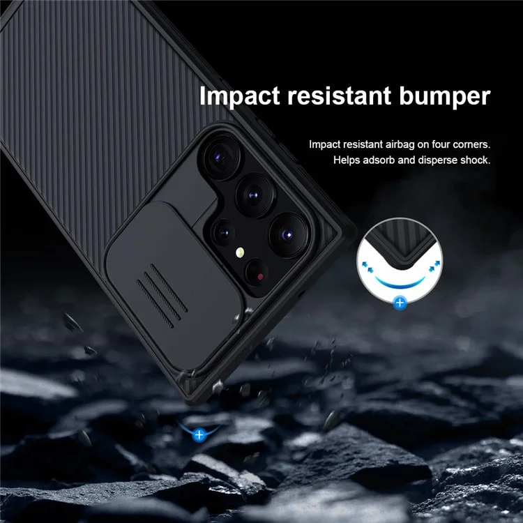NILLKIN CamShield Pro Series pour Samsung Galaxy S23 Ultra Étui de protection en PC + TPU anti-chute avec protecteur de caméra coulissant - Bleu