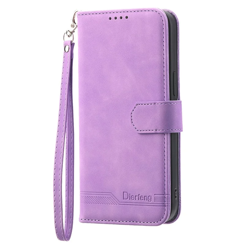 DIERFENG DF-03 Phone Case for iPhone 13 Pro Max 6.7 inch, PU Leather Lines Imprinted Wallet Stand Cover - Purple