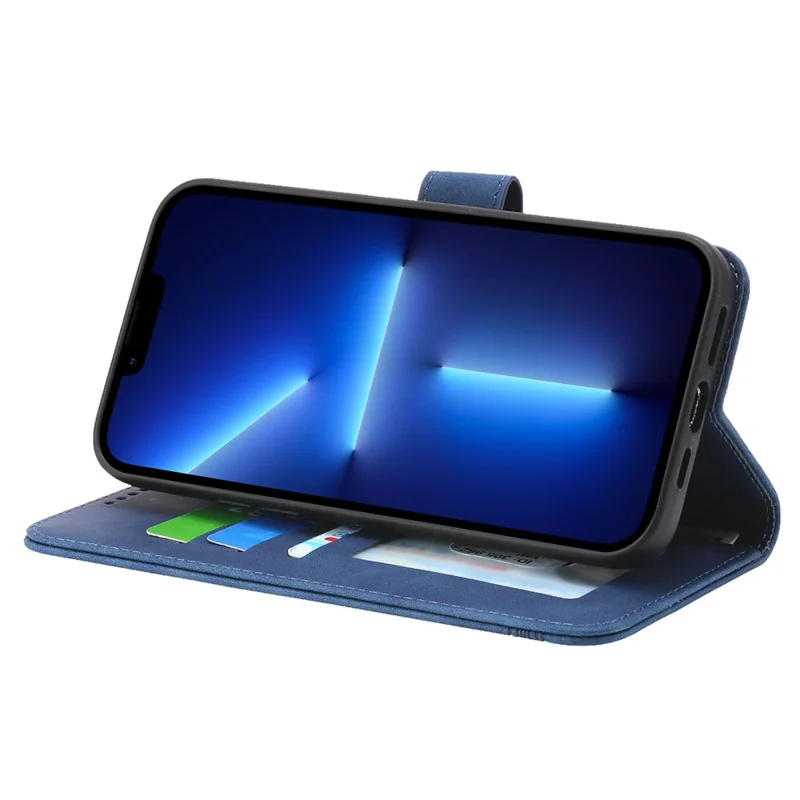 DIERFENG DF-03 PU-Lederhülle für iPhone 13 Pro 6.1 Zoll, liniengeprägter Geldbörse-Ständer-Schutzhülle - Blau