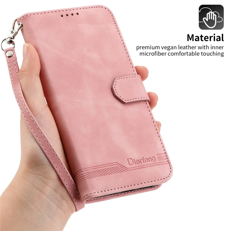 DIERFENG DF-03 für iPhone 14 Pro Max PU-Lederhülle mit Linienprägung, schockabsorbierend, Telefon-Geldbörse mit Ständer - Pink