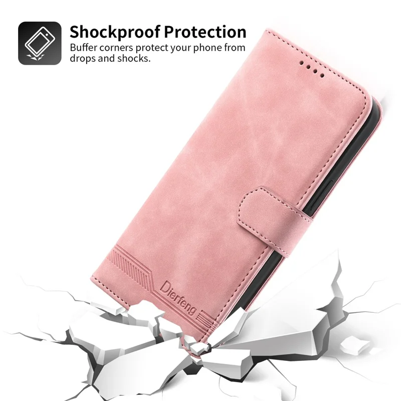 DIERFENG DF-03 für iPhone 14 Pro Max PU-Lederhülle mit Linienprägung, schockabsorbierend, Telefon-Geldbörse mit Ständer - Pink