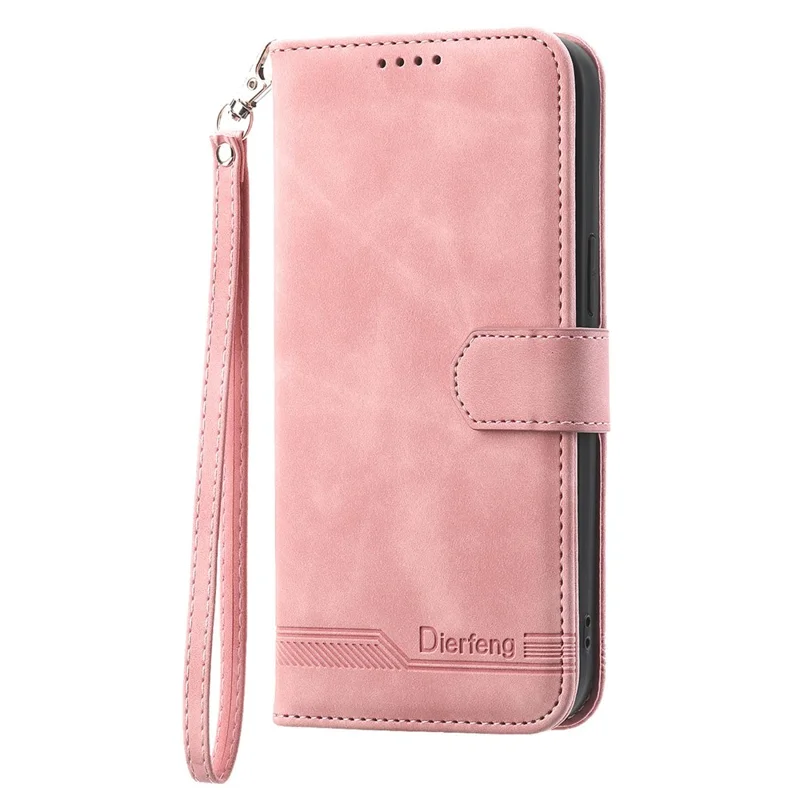 DIERFENG DF-03 für iPhone 14 Pro Max PU-Lederhülle mit Linienprägung, schockabsorbierend, Telefon-Geldbörse mit Ständer - Pink
