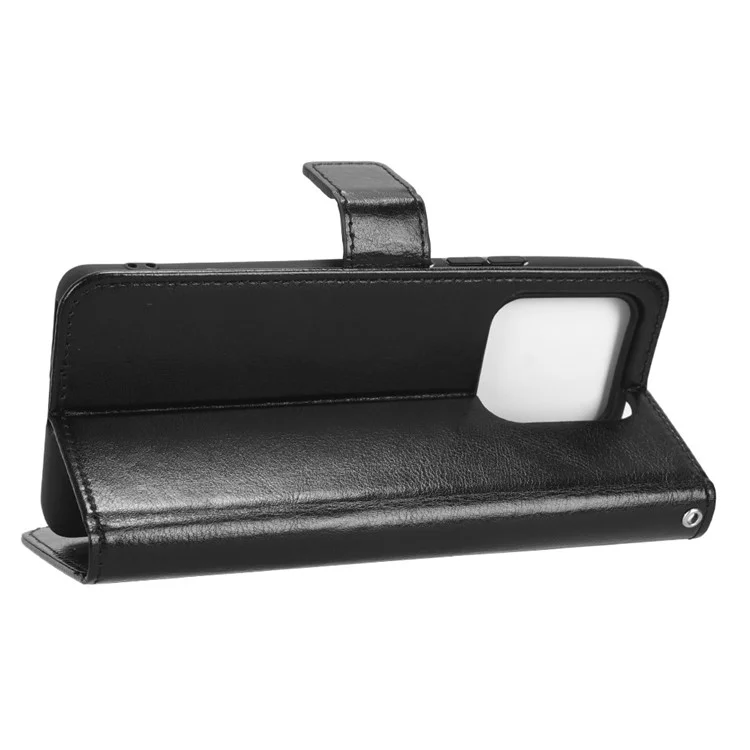 Smartphone Case For Xiaomi 13 Pro 5G Magnetic Clasp Wallet Stand Crazy Horse Texture PU Leather Shockproof Phone Cover with Strap - Black