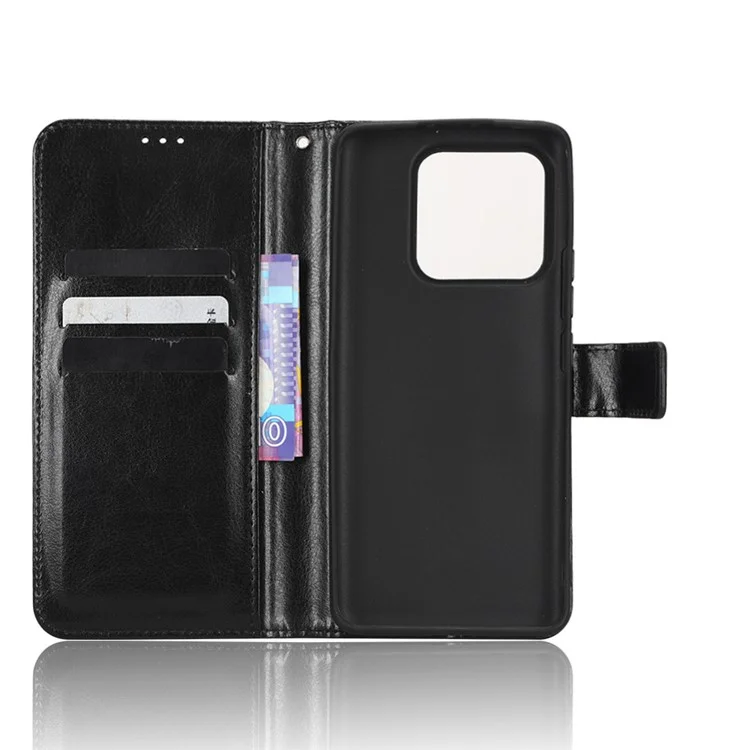 Smartphone Case For Xiaomi 13 Pro 5G Magnetic Clasp Wallet Stand Crazy Horse Texture PU Leather Shockproof Phone Cover with Strap - Black