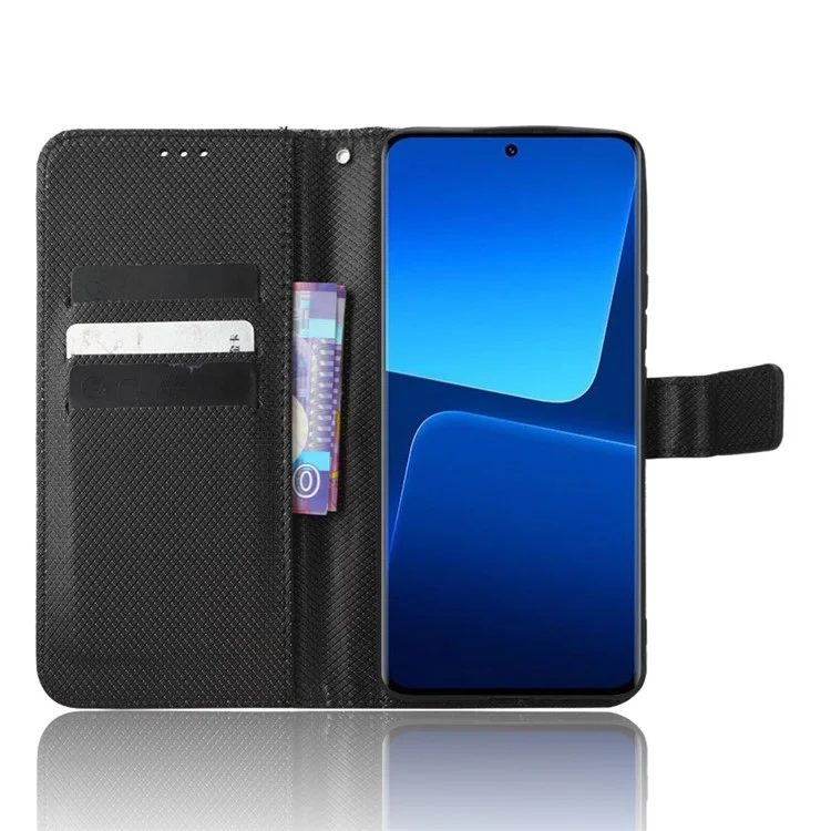 Diamond Texture Phone Cover Für Xiaomi 13 Pro 5G, Magnetischer Verschluss Faltbarer Ständer Flip Lederbrieftasche - Schwarz
