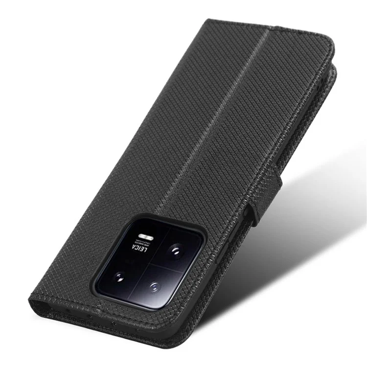 Diamond Texture Phone Cover Für Xiaomi 13 Pro 5G, Magnetischer Verschluss Faltbarer Ständer Flip Lederbrieftasche - Schwarz