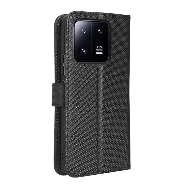 Diamond Texture Phone Cover Für Xiaomi 13 Pro 5G, Magnetischer Verschluss Faltbarer Ständer Flip Lederbrieftasche - Schwarz