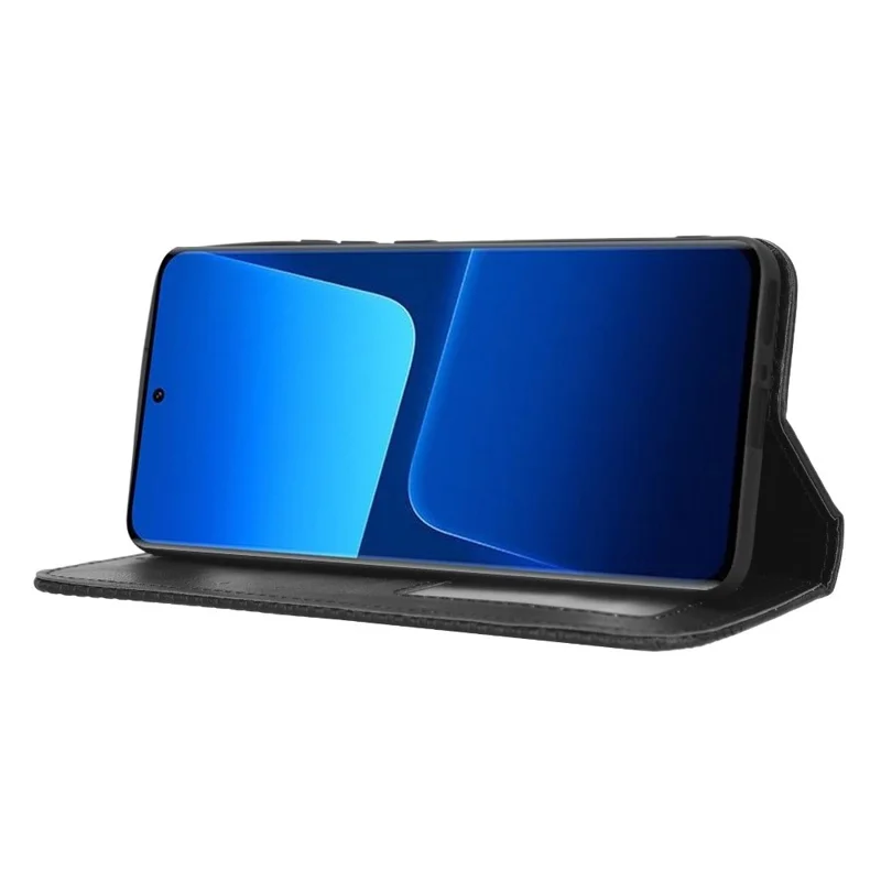 Flip pungetaske med magnetisk lukning til Xiaomi 13 5G, retro struktur med indpræget mønster i PU-læder, skrabsikker telefonbeskyttelse - Sort