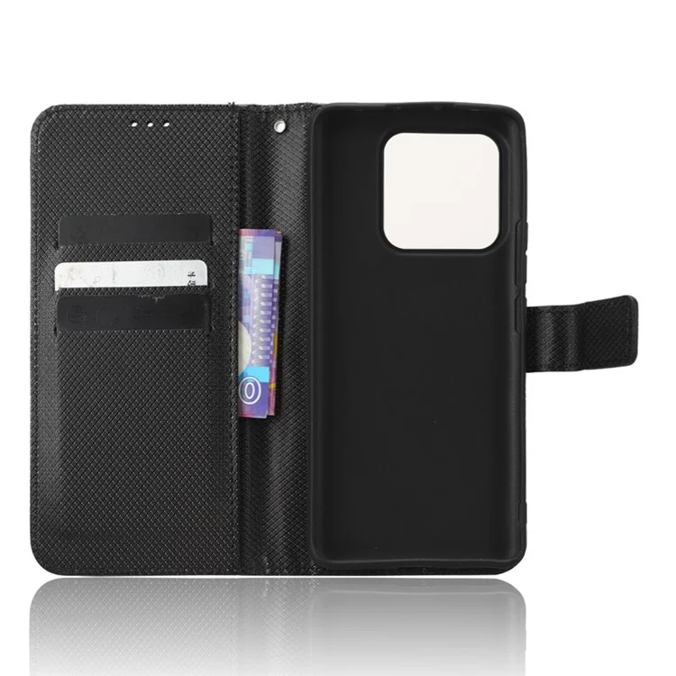 Drop-proof Phone Cover For Xiaomi 13 5G, Magnetic Clasp Diamond Texture Flip Leather Wallet Case with Stand - Black