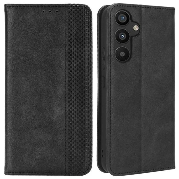 Для Samsung Galaxy A34 5G Anti-fall Phone Case Stand Retro Texture Imprinted Pattern Magnetic Auto Closing Flip Leather Wallet Phone Cover - Чёрный