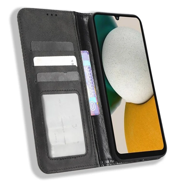 Для Samsung Galaxy A34 5G Anti-fall Phone Case Stand Retro Texture Imprinted Pattern Magnetic Auto Closing Flip Leather Wallet Phone Cover - Чёрный
