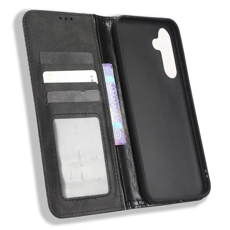 Для Samsung Galaxy A34 5G Anti-fall Phone Case Stand Retro Texture Imprinted Pattern Magnetic Auto Closing Flip Leather Wallet Phone Cover - Чёрный
