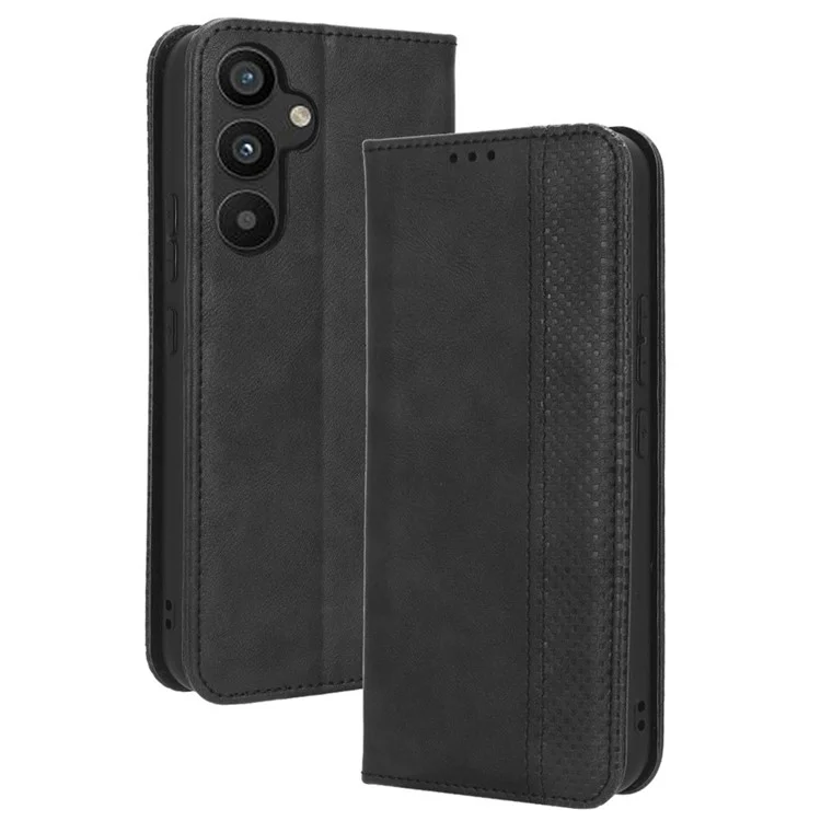Для Samsung Galaxy A34 5G Anti-fall Phone Case Stand Retro Texture Imprinted Pattern Magnetic Auto Closing Flip Leather Wallet Phone Cover - Чёрный