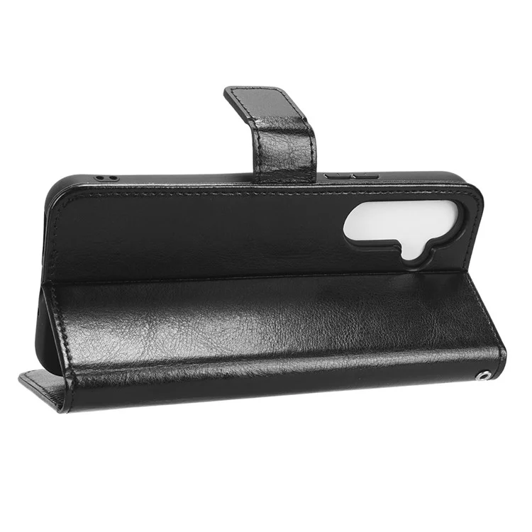 Para Samsung Galaxy A34 5G Crazy Horse Texture Magnetic Cell Phone Case Wallet Foldable Stand Shockproof PU Leather Phone Cover with Strap - Negro
