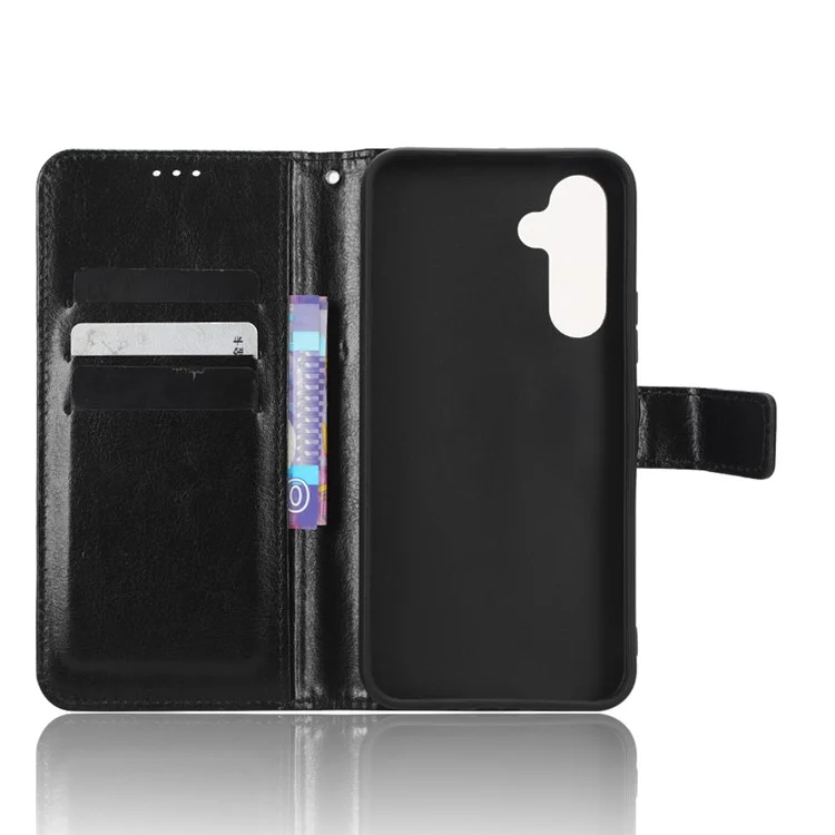 Para Samsung Galaxy A34 5G Crazy Horse Texture Magnetic Cell Phone Case Wallet Foldable Stand Shockproof PU Leather Phone Cover with Strap - Negro
