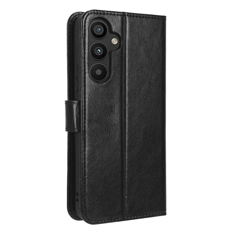 Para Samsung Galaxy A34 5G Crazy Horse Texture Magnetic Cell Phone Case Wallet Foldable Stand Shockproof PU Leather Phone Cover with Strap - Negro