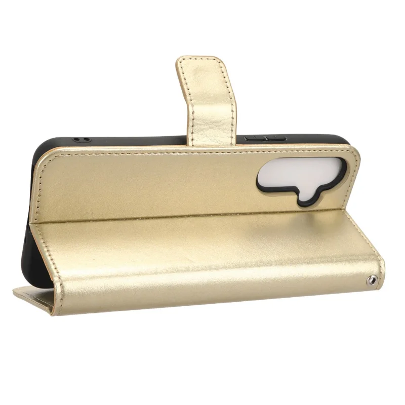 For Samsung Galaxy A34 5G Crazy Horse Texture Magnetic Cell Phone Case Wallet Foldable Stand Shockproof PU Leather Phone Cover with Strap - Gold