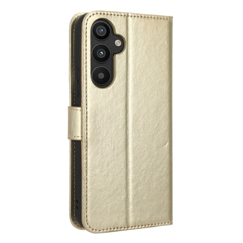 For Samsung Galaxy A34 5G Crazy Horse Texture Magnetic Cell Phone Case Wallet Foldable Stand Shockproof PU Leather Phone Cover with Strap - Gold