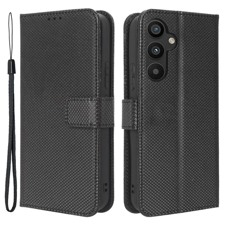 Anti-fall Phone Cover For Samsung Galaxy A34 5G, Anti-shock Magnetic Clasp Diamond Texture PU Leather Anti-scratch Foldable Stand Wallet Phone Case - Black