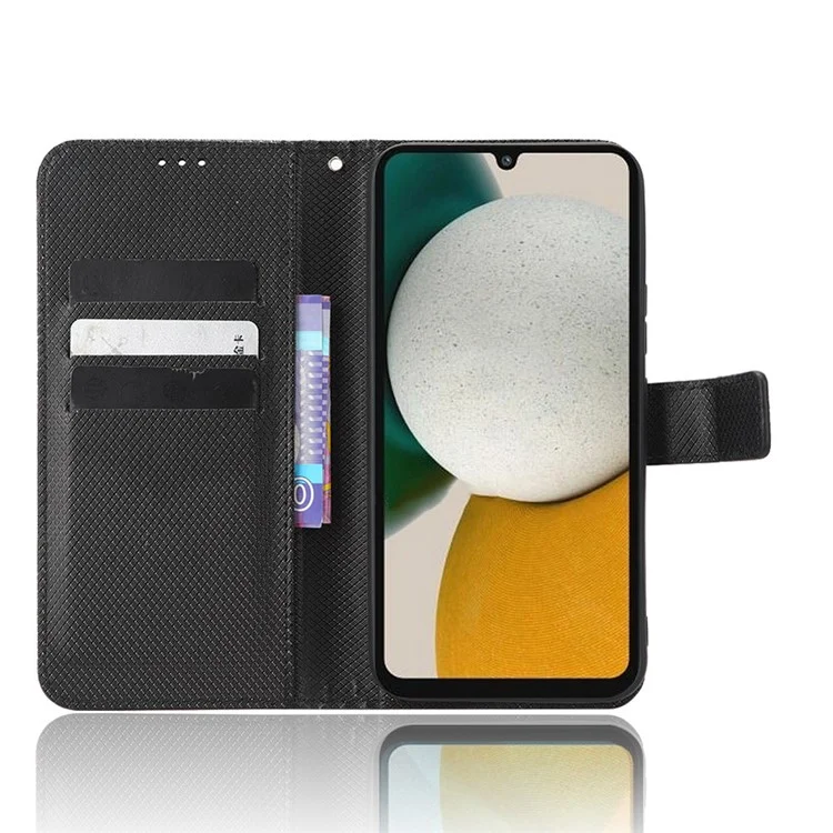 Anti-fall Phone Cover For Samsung Galaxy A34 5G, Anti-shock Magnetic Clasp Diamond Texture PU Leather Anti-scratch Foldable Stand Wallet Phone Case - Black